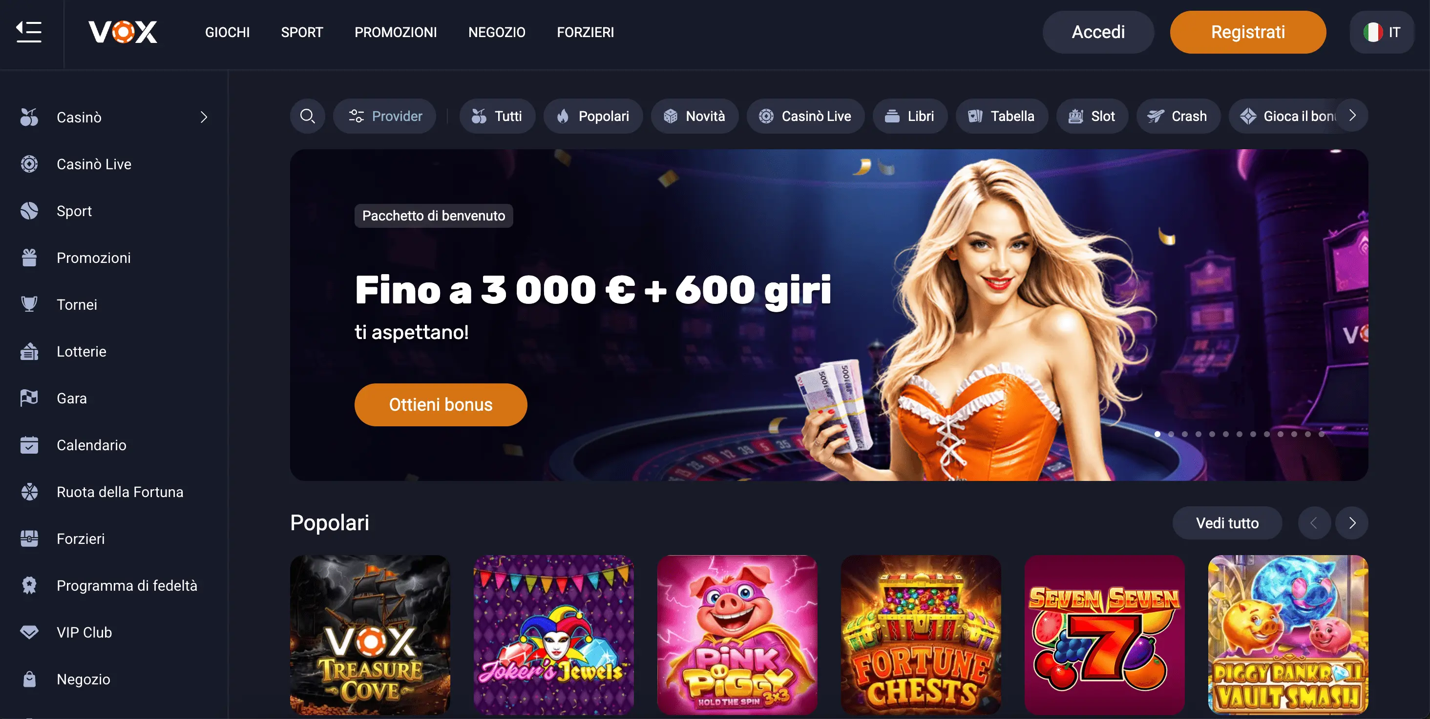 Vox Casino: 5 euro e 50 giri gratuiti senza deposito su Hot Triple Sevens